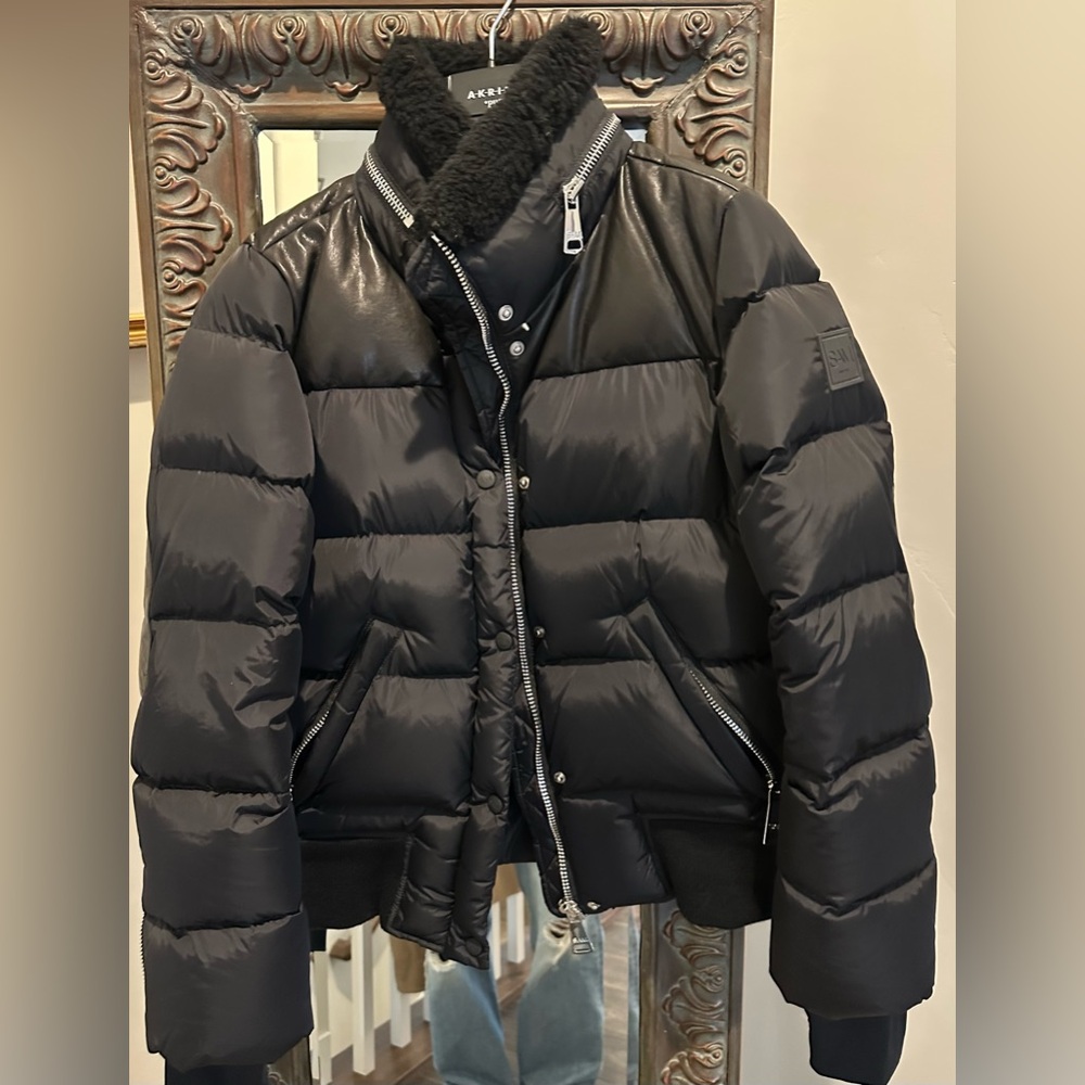 SAM NYC Sawyer quilted down embellished puffer jacket coat leather black large - Picture 7 of 7